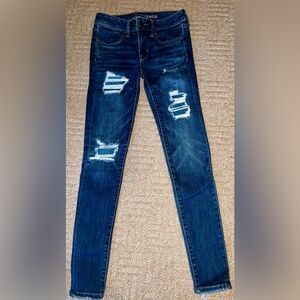 American Eagle Outfitters Dark Blue Distressed Skinny Jeans